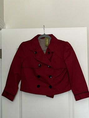Soia And Kyo Cropped Moto Trench Pea Coat Red Double Breasted Parisian Style M